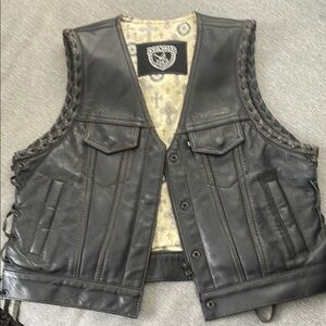 Women’s Black Leather Motorcycle Vest with Braided Lacing